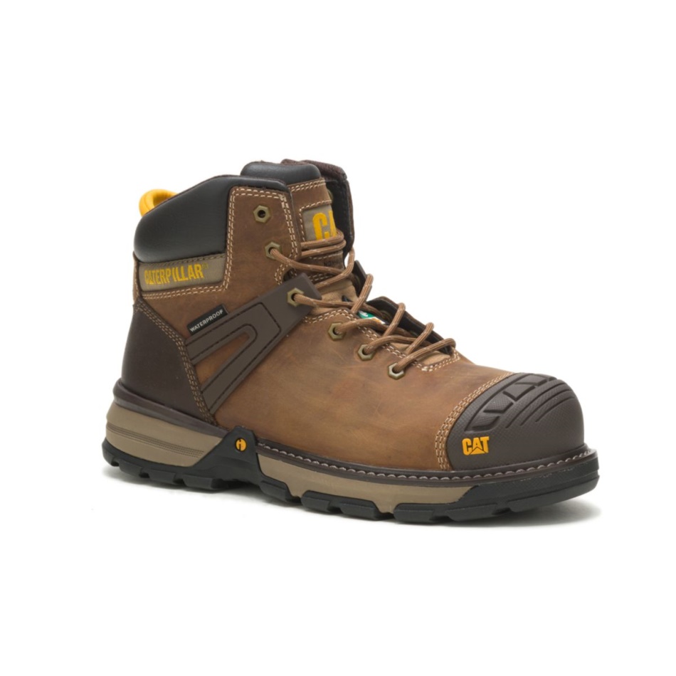 CAT Footwear Men\s Excavator Superlite Waterproof Carbon Composite Toe CSA Work Boot Dark Biege