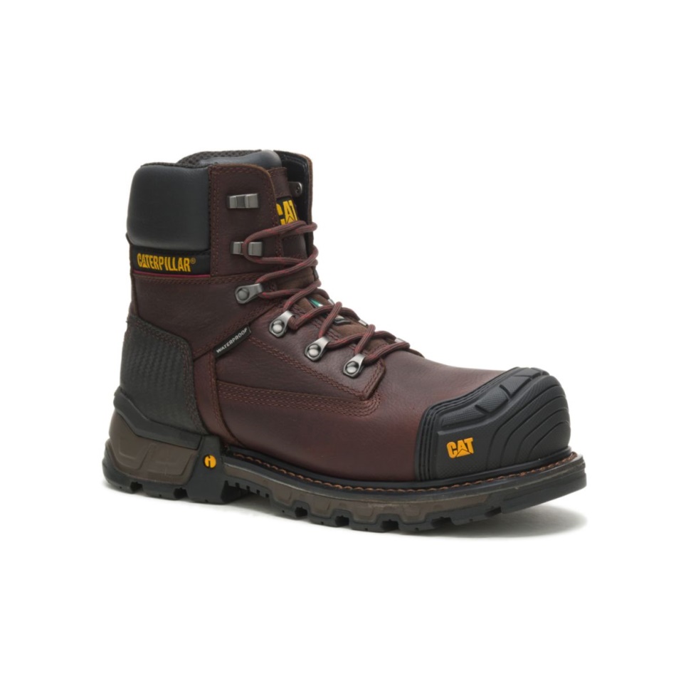 CAT Footwear Men\s Excavator XL 6” WP TX CT CSA Work Boot Red Brown